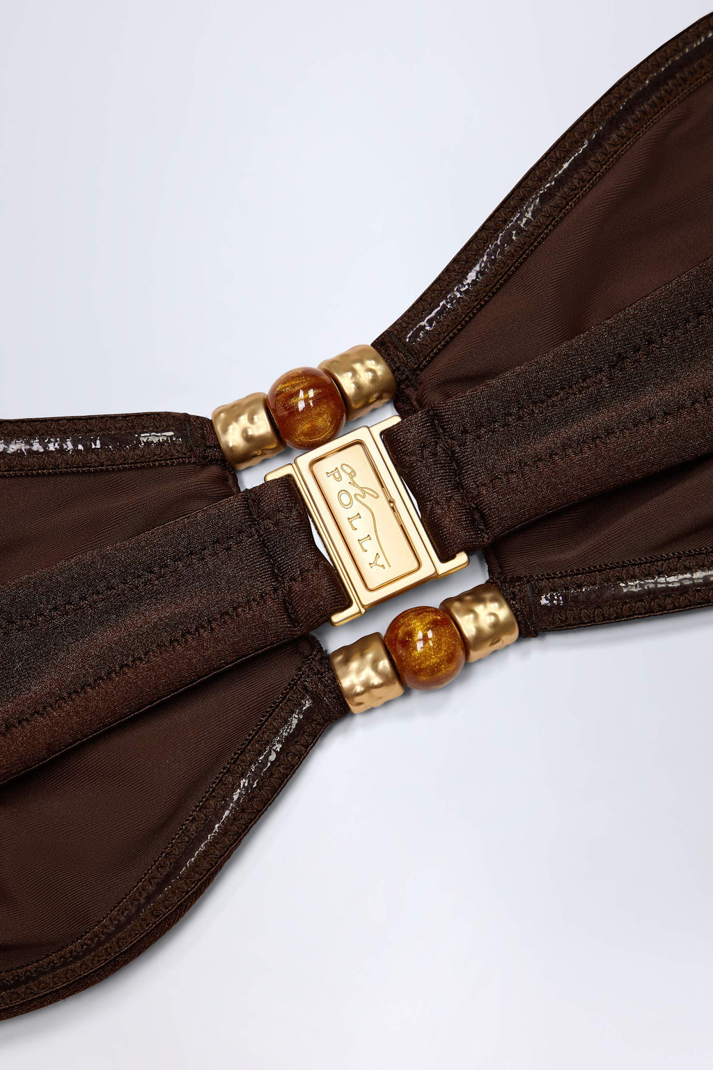 Chic Bead-Embellished Bandeau Bikini Top in Dark Chocolate