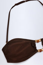 Chic Bead-Embellished Bandeau Bikini Top in Dark Chocolate