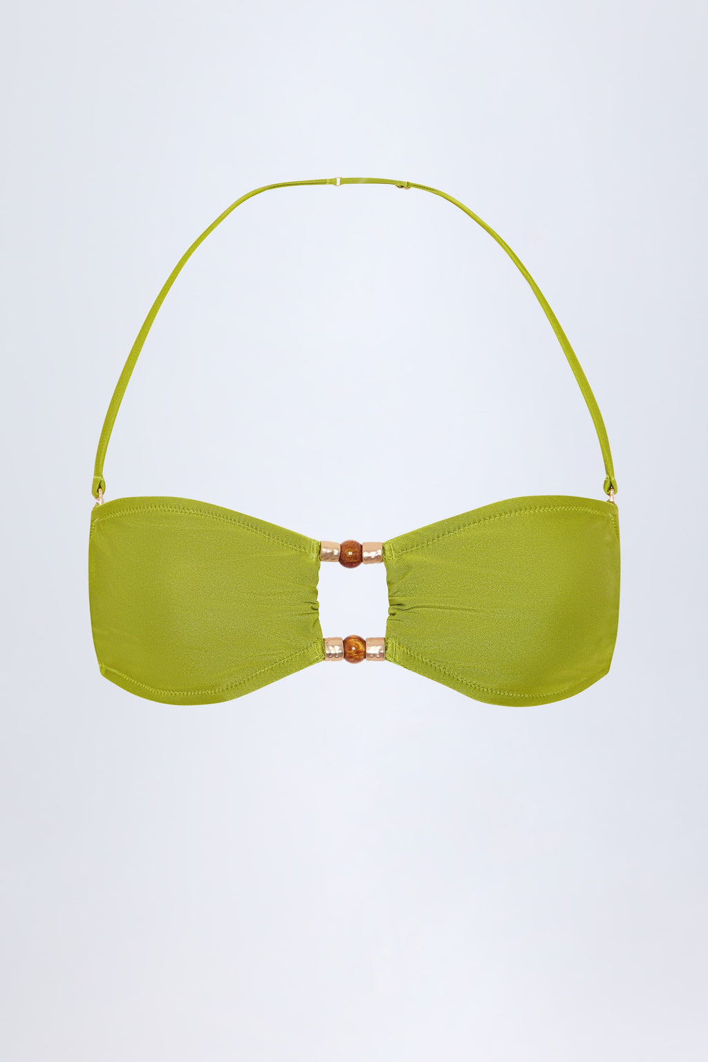 Chic Bead-Embellished Bandeau Bikini Top in Olive Green