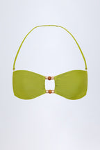 Chic Bead-Embellished Bandeau Bikini Top in Olive Green