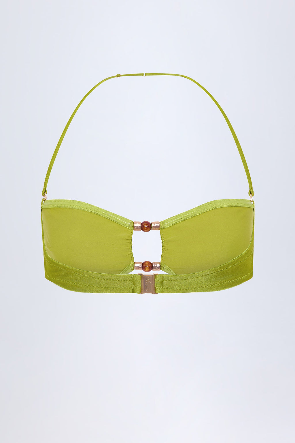 Chic Bead-Embellished Bandeau Bikini Top in Olive Green