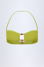 Chic Bead-Embellished Bandeau Bikini Top in Olive Green