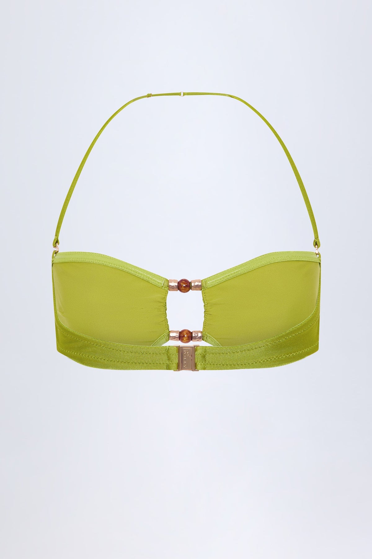 Chic Bead-Embellished Bandeau Bikini Top in Olive Green
