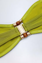 Chic Bead-Embellished Bandeau Bikini Top in Olive Green