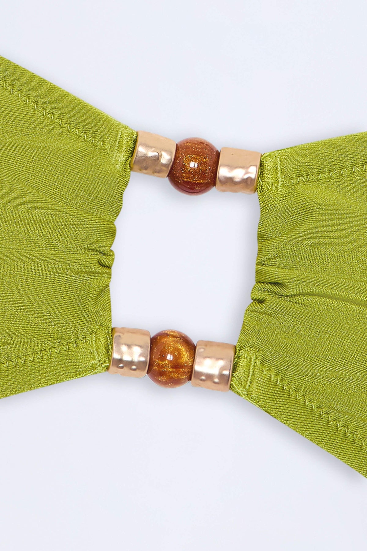 Chic Bead-Embellished Bandeau Bikini Top in Olive Green