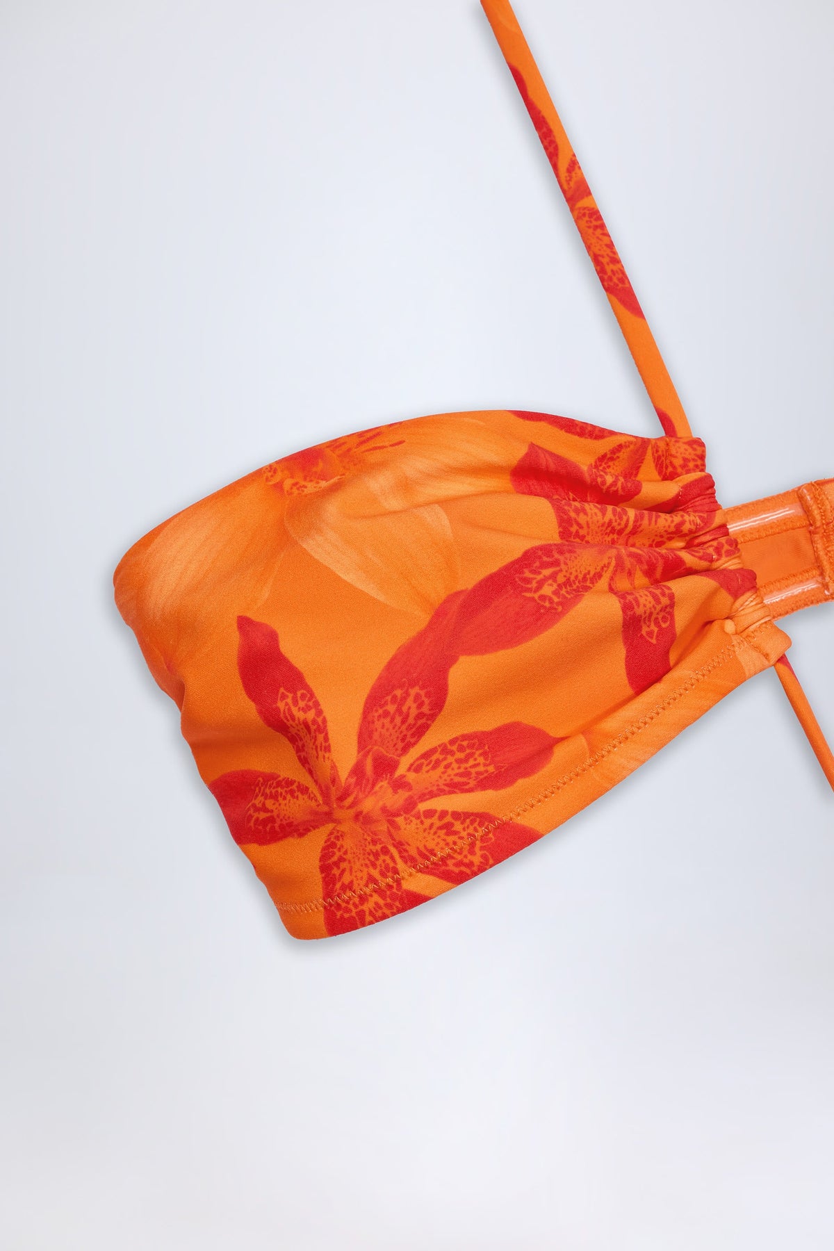 Chic Cut-Out Halterneck Swimsuit in Orange Orchid Print
