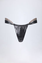 Chic Ruched Thong Bikini Bottoms in Silver Chrome