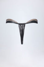 Chic Ruched Thong Bikini Bottoms in Silver Chrome