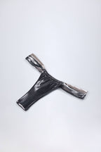 Chic Ruched Thong Bikini Bottoms in Silver Chrome