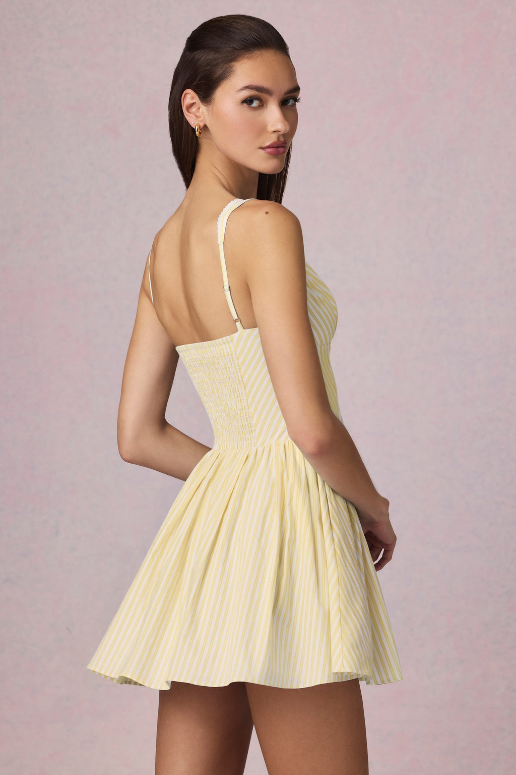 Chic Bow-Detail A-Line Mini Dress in Lemon Yellow Stripe