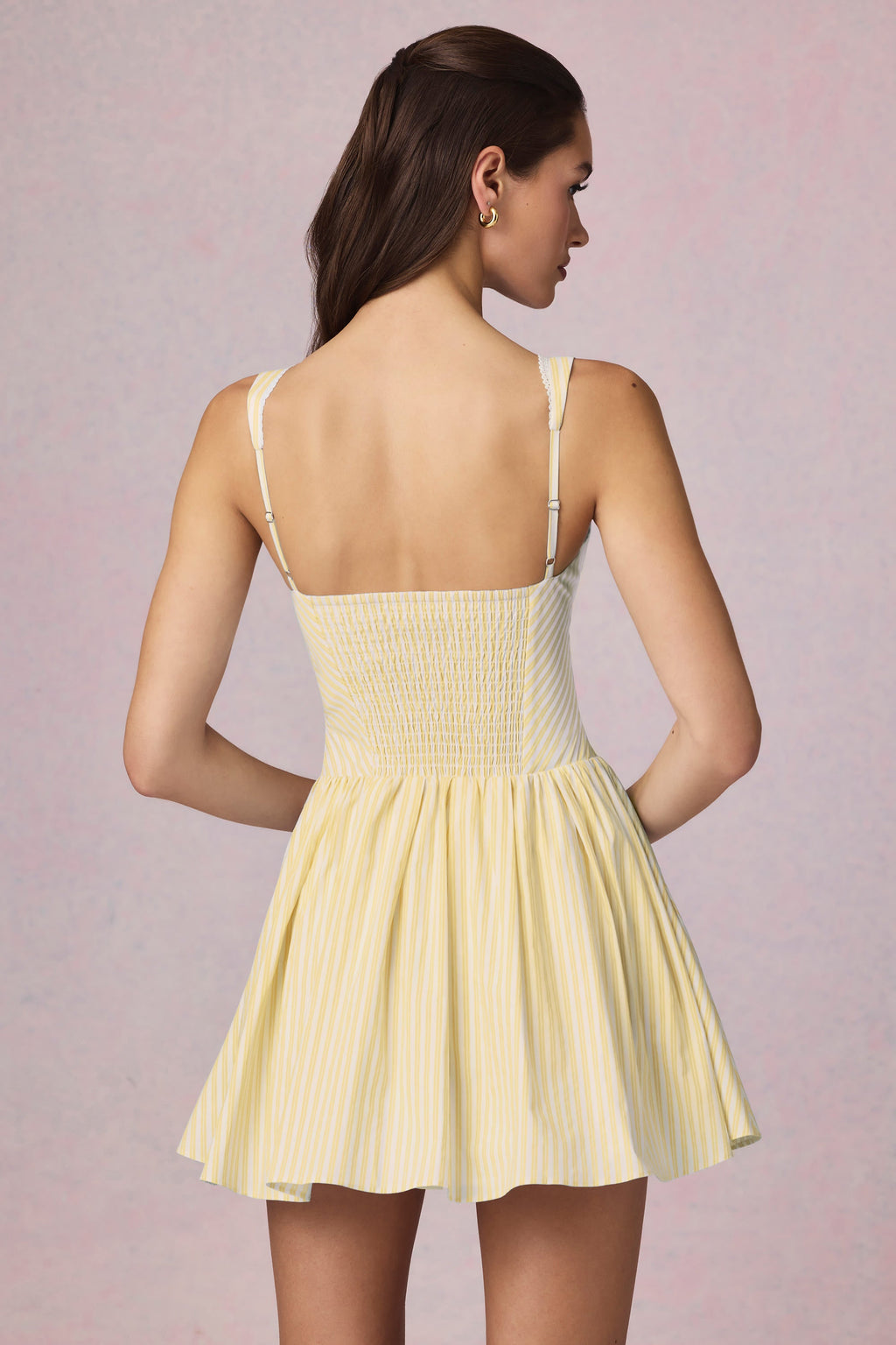 Chic Bow-Detail A-Line Mini Dress in Lemon Yellow Stripe