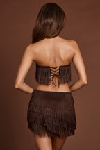 Chic Fringed Mid-Rise Mini Skirt in Chocolate Brown