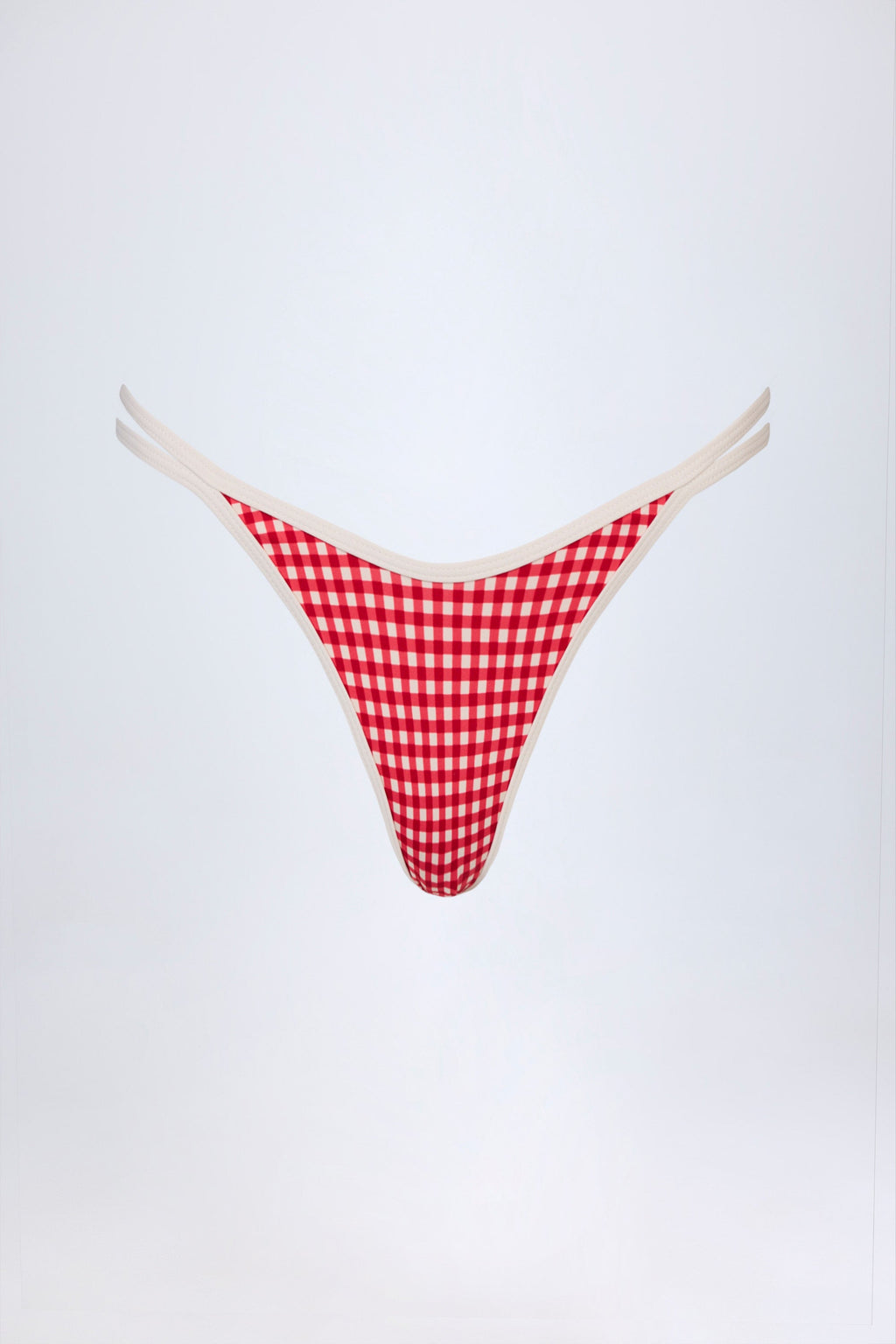 Chic Double-Strap Cheeky Bikini Bottoms in Red Gingham
