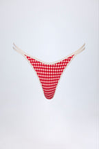 Chic Double-Strap Cheeky Bikini Bottoms in Red Gingham