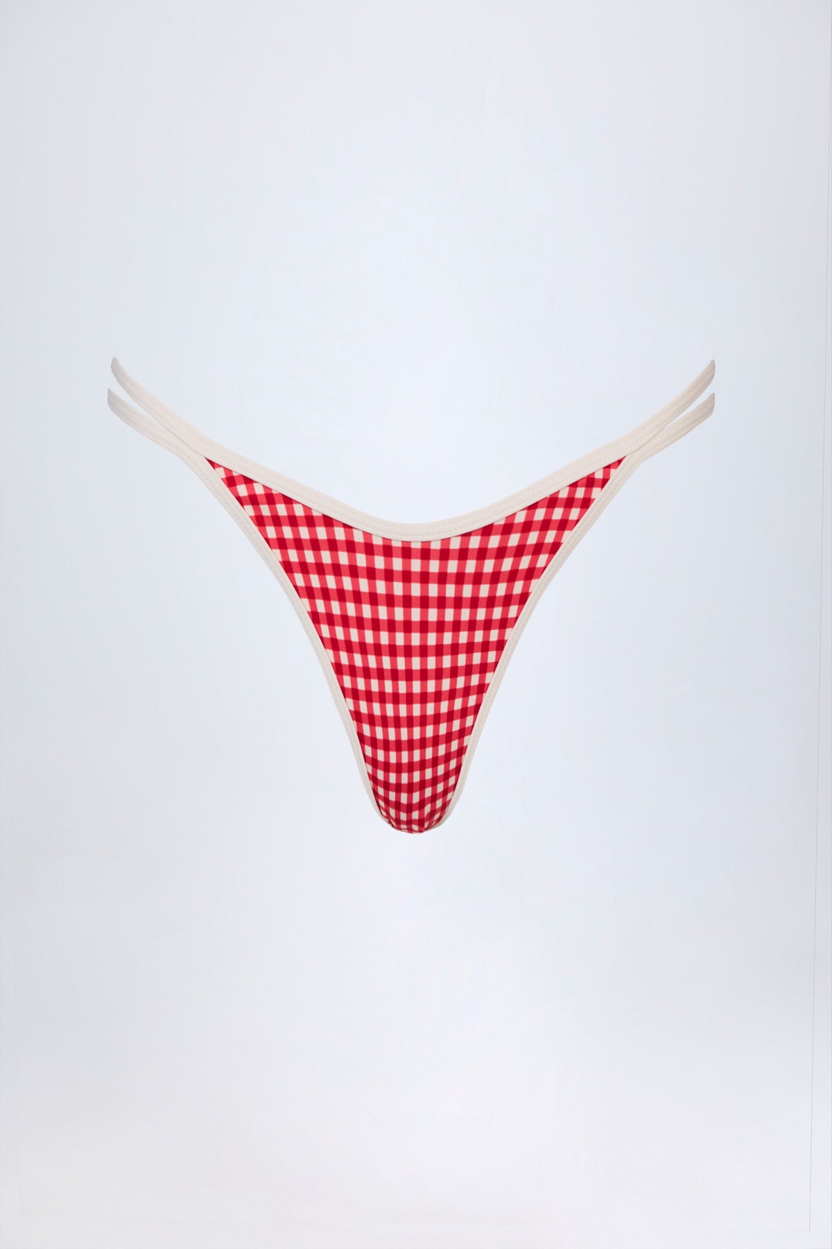 Chic Double-Strap Cheeky Bikini Bottoms in Red Gingham