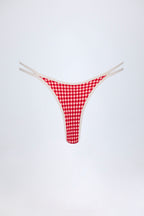 Chic Double-Strap Cheeky Bikini Bottoms in Red Gingham
