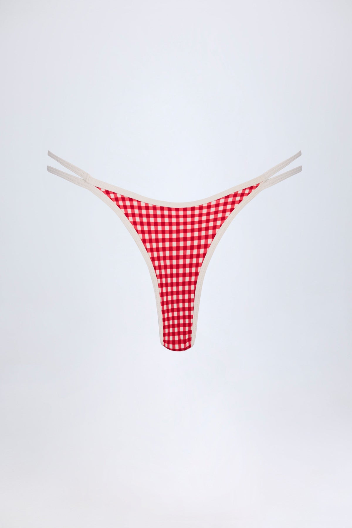Chic Double-Strap Cheeky Bikini Bottoms in Red Gingham