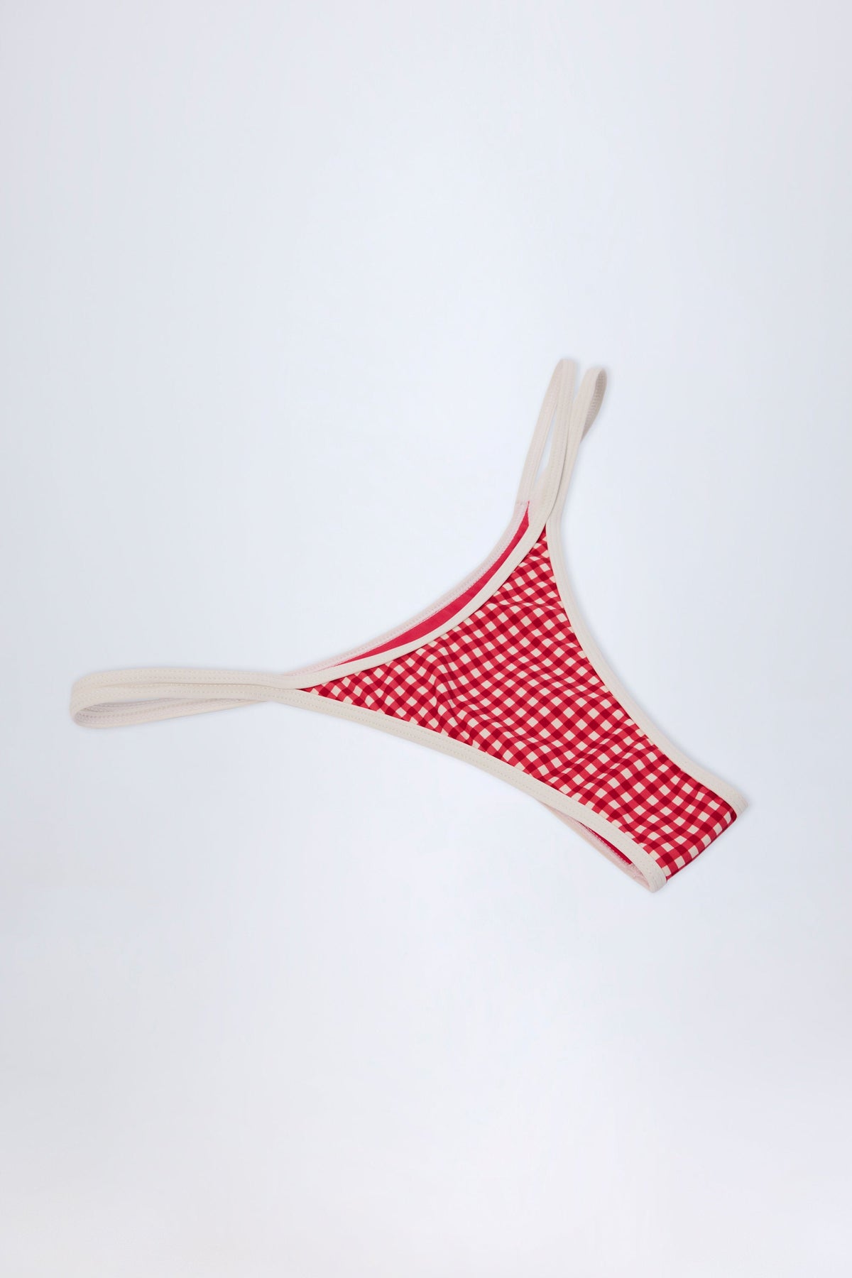 Chic Double-Strap Cheeky Bikini Bottoms in Red Gingham