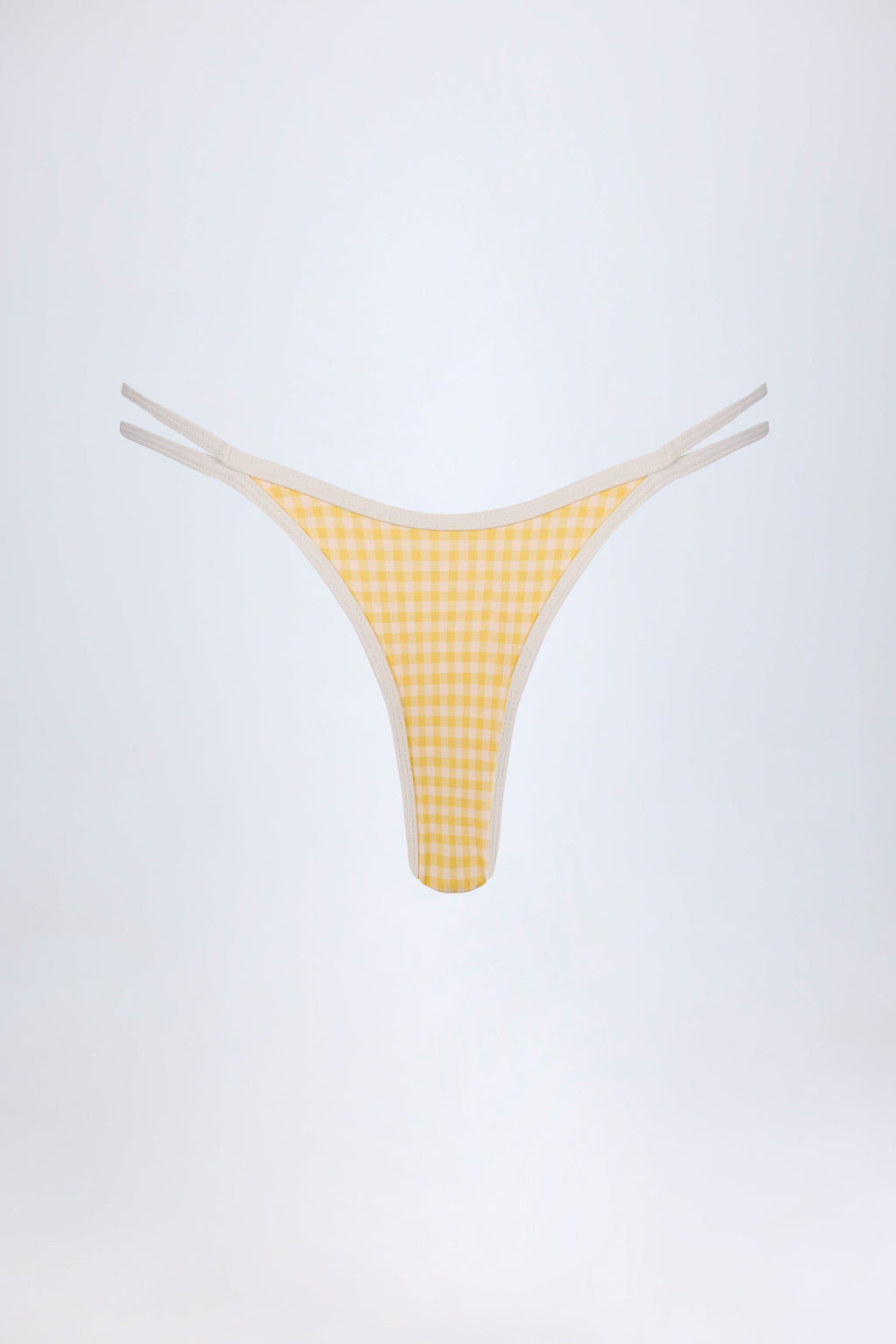 Chic Double-Strap Cheeky Bikini Bottoms in Yellow Gingham