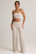 Chic Modal Foldover Wide-Leg Trousers in Pink & Yellow Stripe