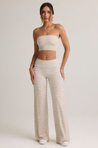 Chic Modal Foldover Wide-Leg Trousers in Pink & Yellow Stripe
