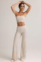 Chic Modal Foldover Wide-Leg Trousers in Pink & Yellow Stripe