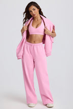 Chic Soft Cotton Jersey Mid-Rise Wide-Leg Joggers in Baby Pink