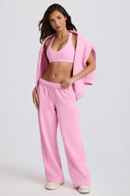 Chic Soft Cotton Jersey Mid-Rise Wide-Leg Joggers in Baby Pink