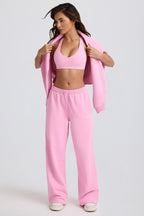 Chic Soft Cotton Jersey Mid-Rise Wide-Leg Joggers in Baby Pink