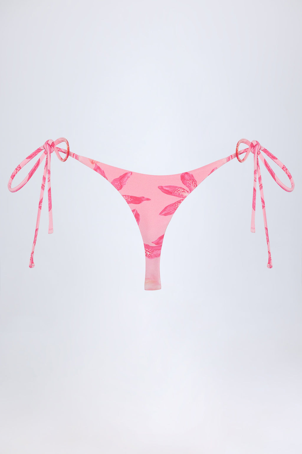 Chic Side-Tie Thong Bikini Bottoms in Pink Orchid Print
