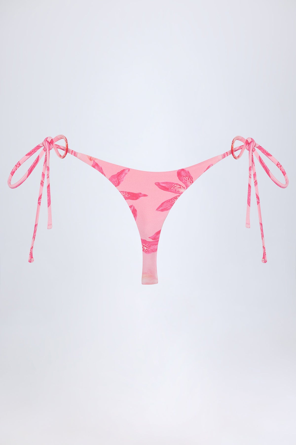 Chic Side-Tie Thong Bikini Bottoms in Pink Orchid Print