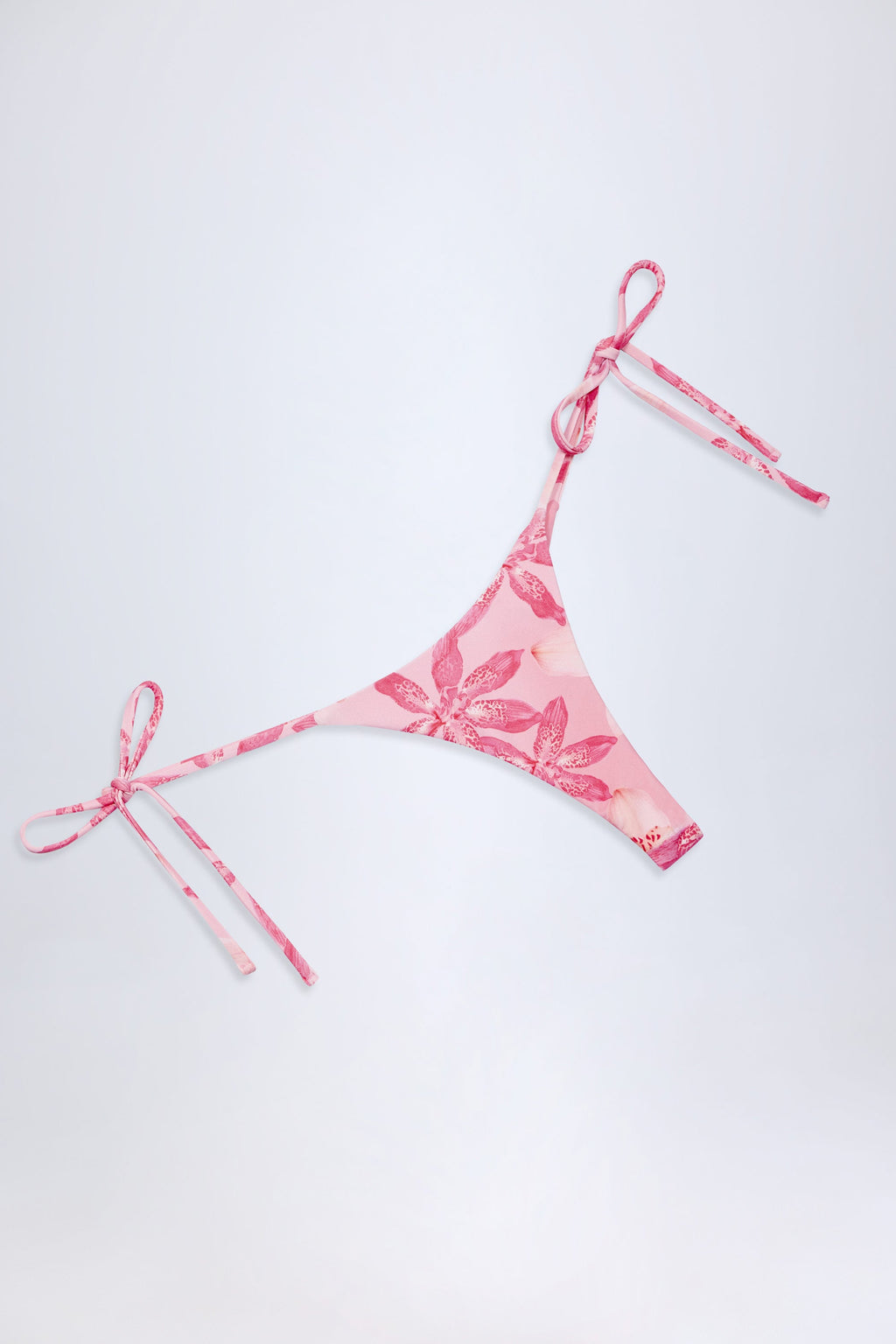 Chic Side-Tie Thong Bikini Bottoms in Pink Orchid Print