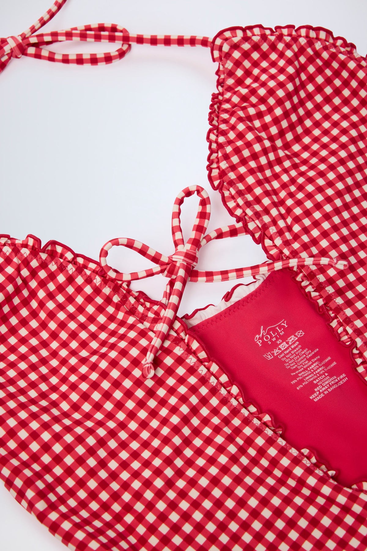 Chic Ruffled Cut-Out Halterneck Swimsuit in Red Gingham