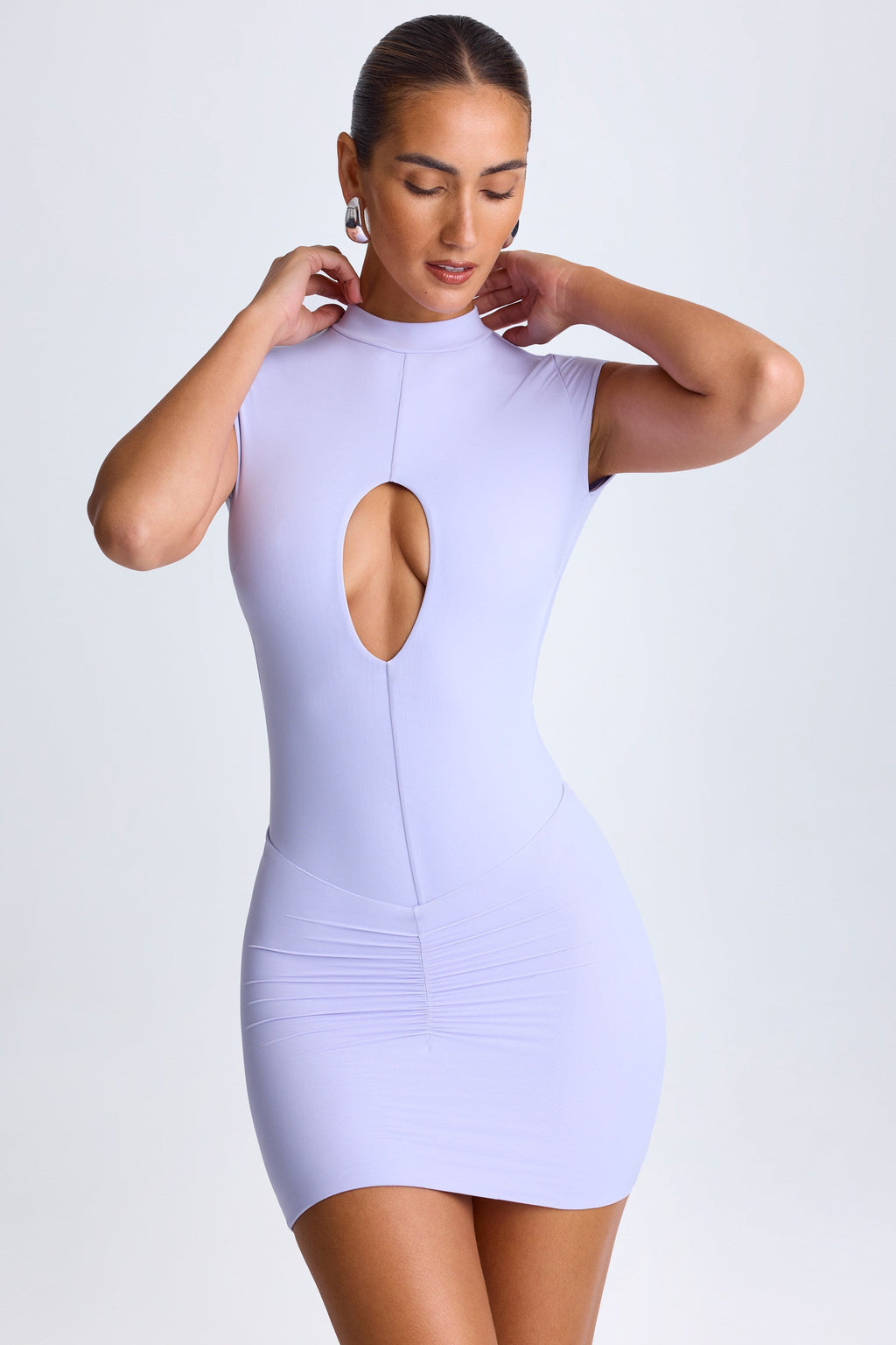 Chic Ruched Mini Skirt in Soft Lilac
