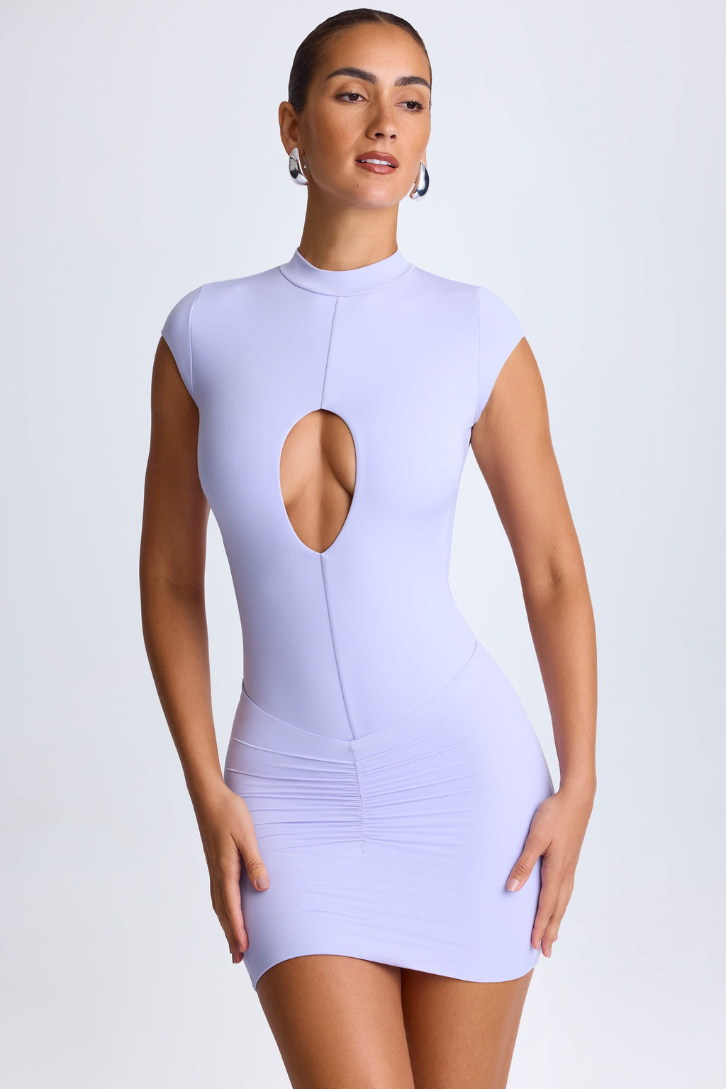 Chic Ruched Mini Skirt in Soft Lilac