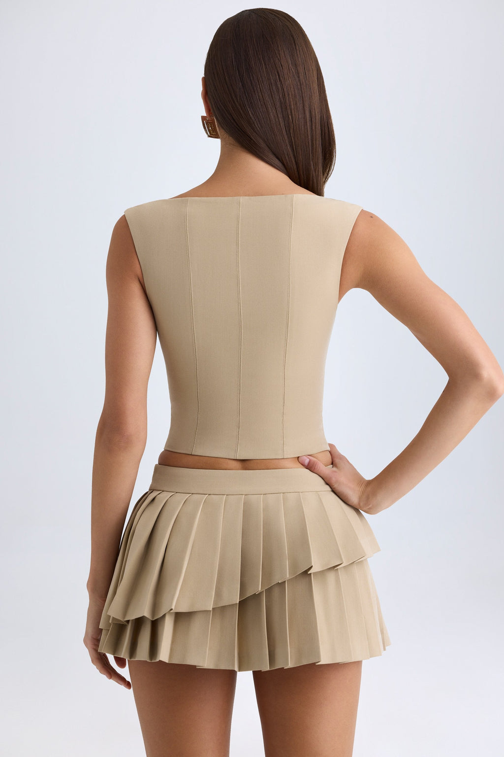 Chic Layered Pleated Low-Rise Mini Skirt in Camel