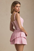 Chic Layered Pleated Low-Rise Mini Skirt in Soft Pink