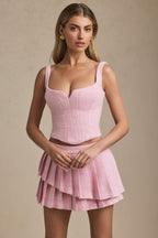 Chic Layered Pleated Low-Rise Mini Skirt in Soft Pink