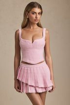 Chic Layered Pleated Low-Rise Mini Skirt in Soft Pink