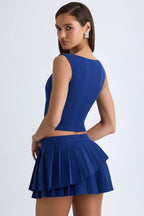 Chic Layered Pleated Low-Rise Mini Skirt in True Navy