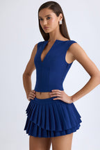 Chic Layered Pleated Low-Rise Mini Skirt in True Navy