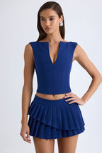 Chic Layered Pleated Low-Rise Mini Skirt in True Navy