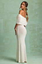 Chic Bouclé Off-Shoulder Maxi Dress in White