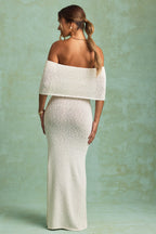 Chic Bouclé Off-Shoulder Maxi Dress in White