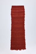 Chic Ruffled Mid-Rise Maxi Skirt in Burnt Red