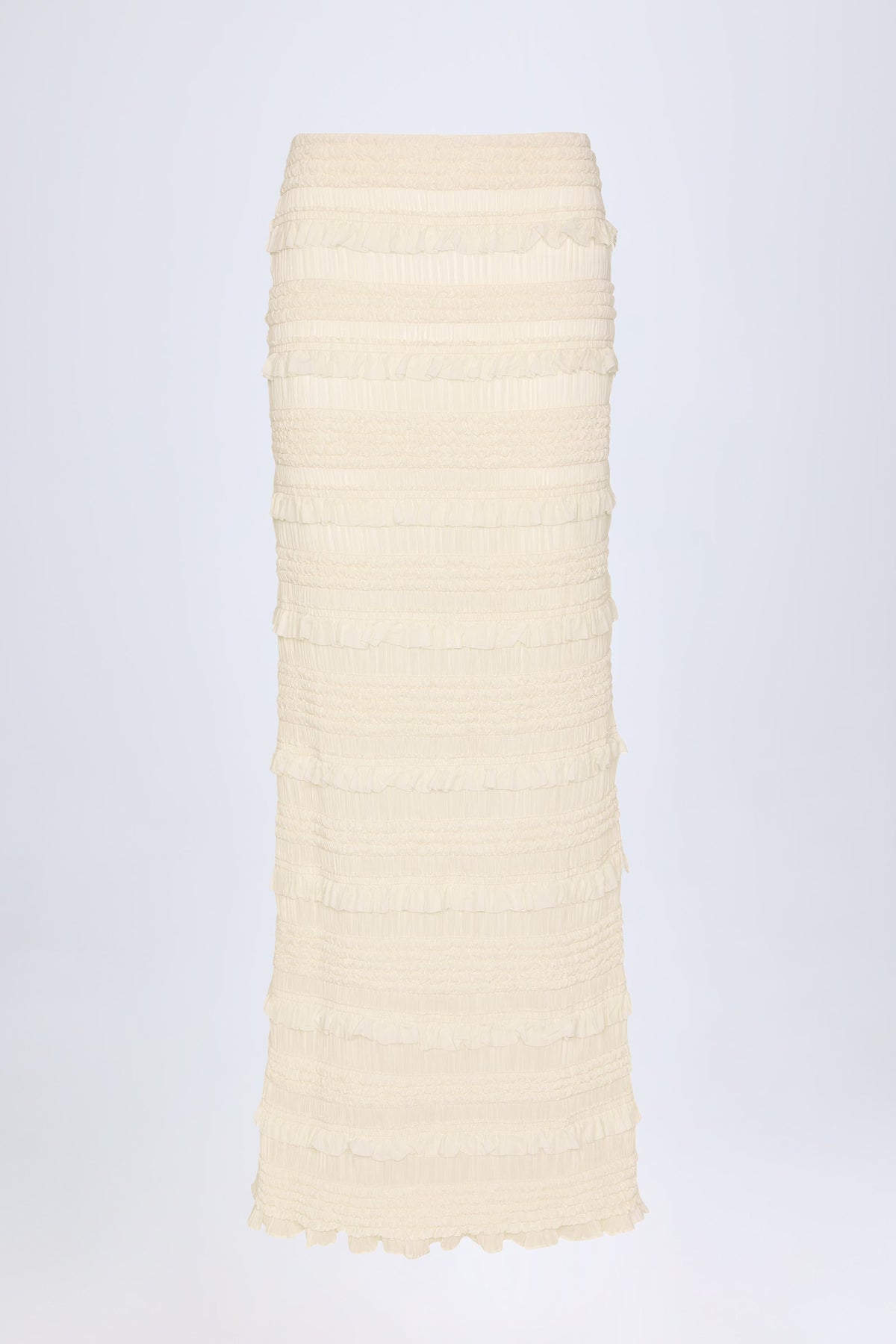 Chic Ruffled Mid-Rise Maxi Skirt in Ivory