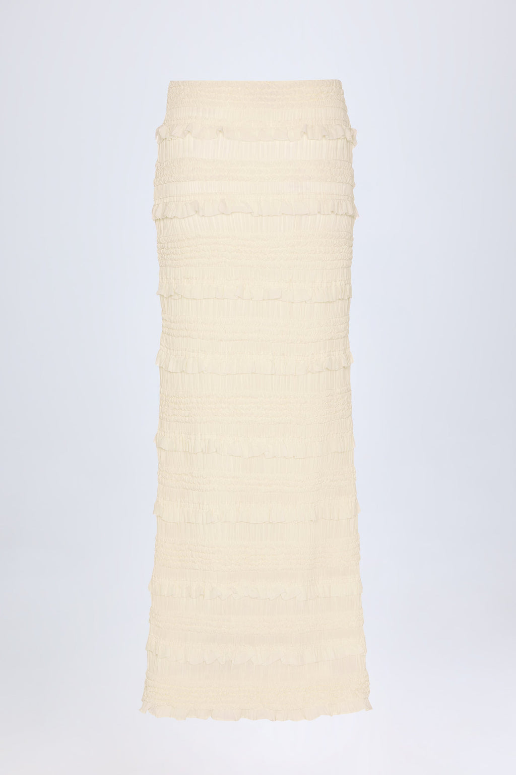 Chic Ruffled Mid-Rise Maxi Skirt in Ivory