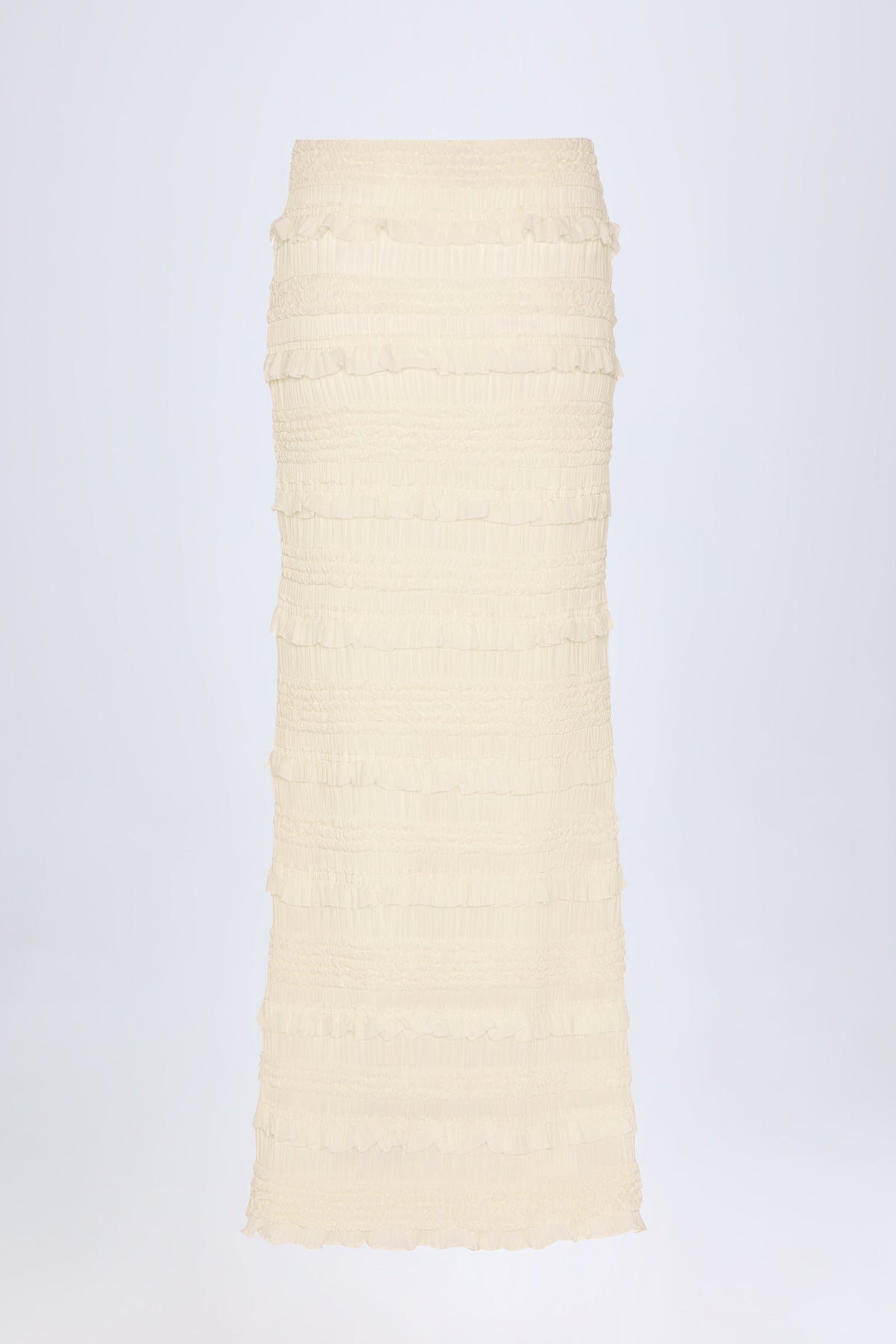 Chic Ruffled Mid-Rise Maxi Skirt in Ivory