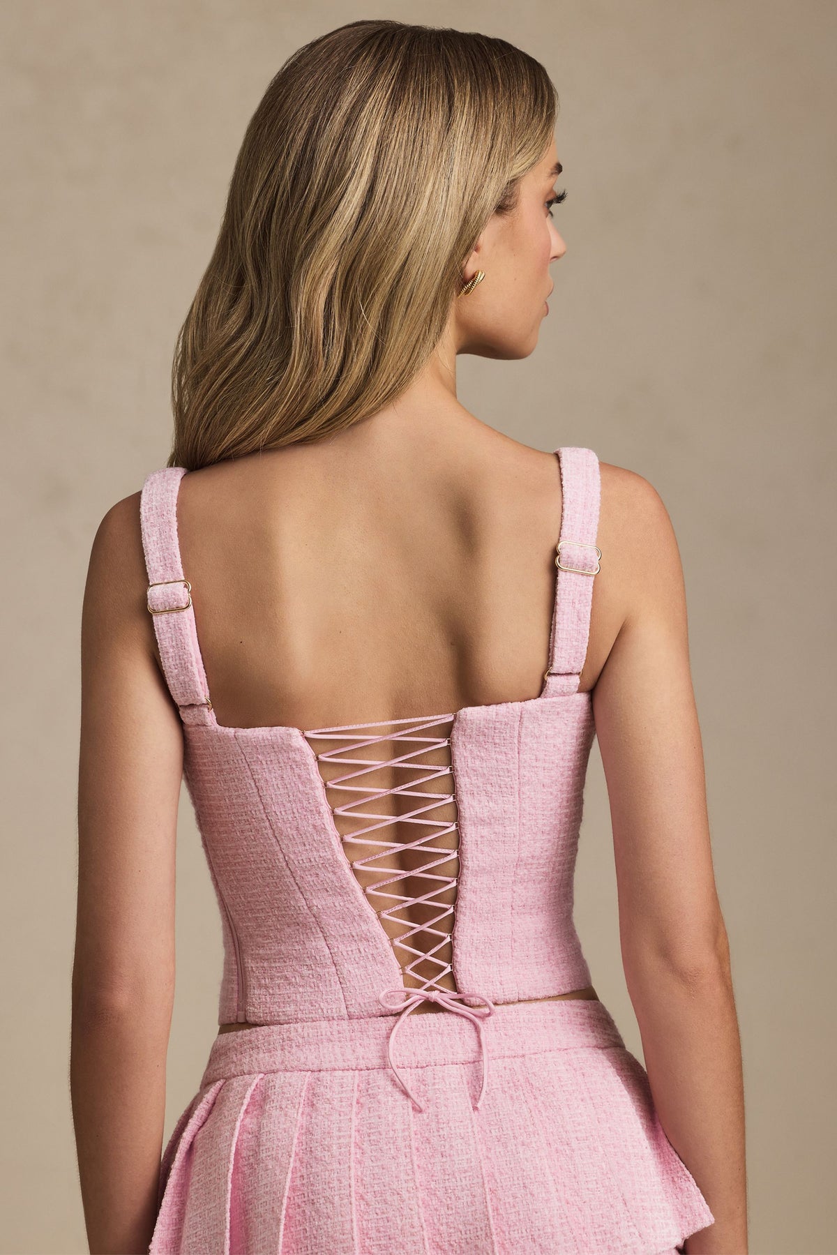 Chic Lace-Up Corset Top in Soft Pink