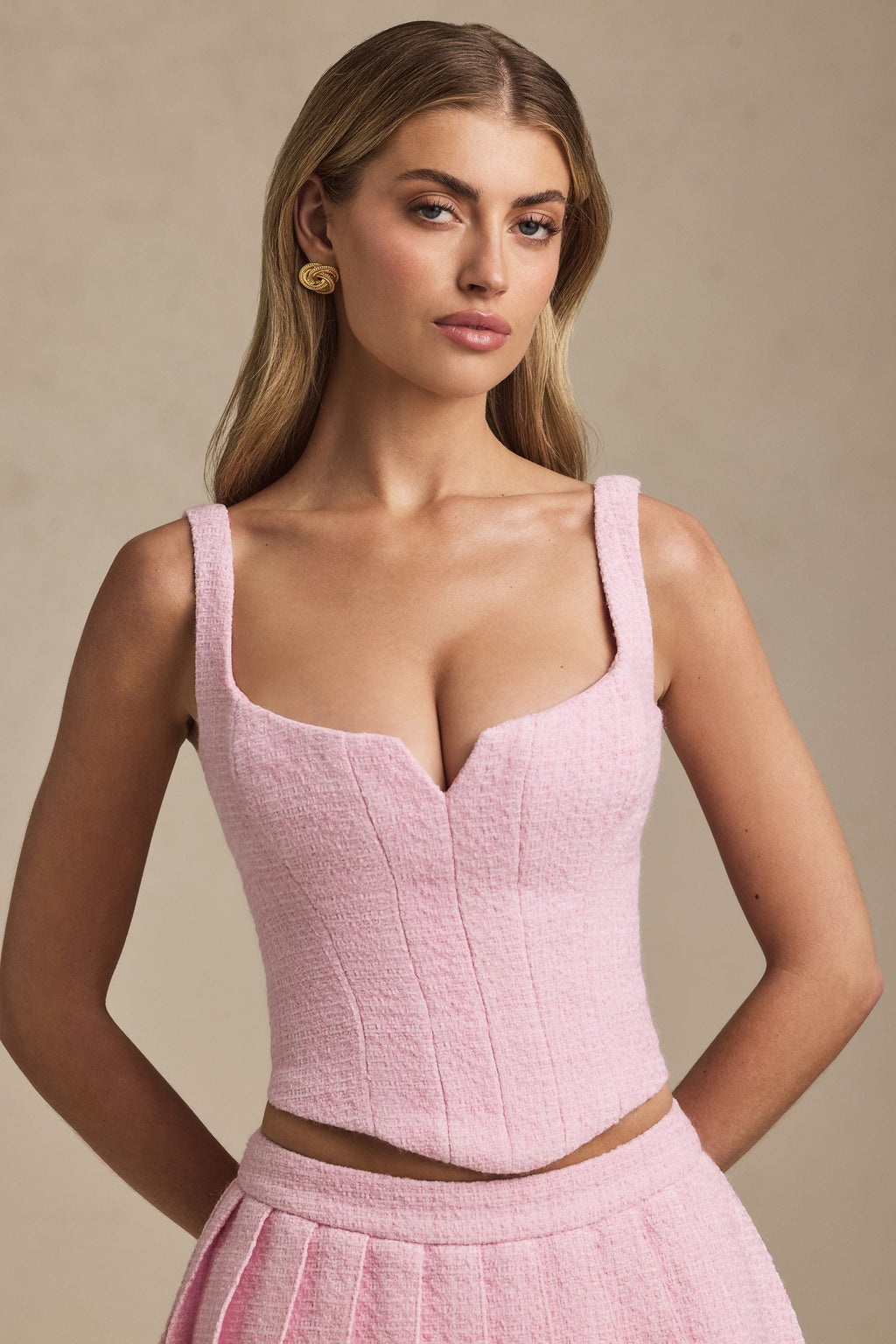 Chic Lace-Up Corset Top in Soft Pink